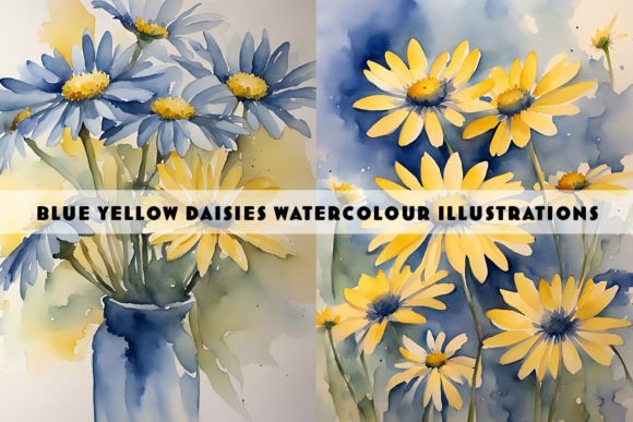 Blue and Yellow Daisies Watercolour Duo: A Burst of Artistic Charm