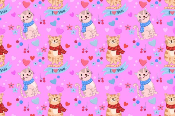 Cute Cat with Heart Shape on Pink: A Seamless Design Pattern