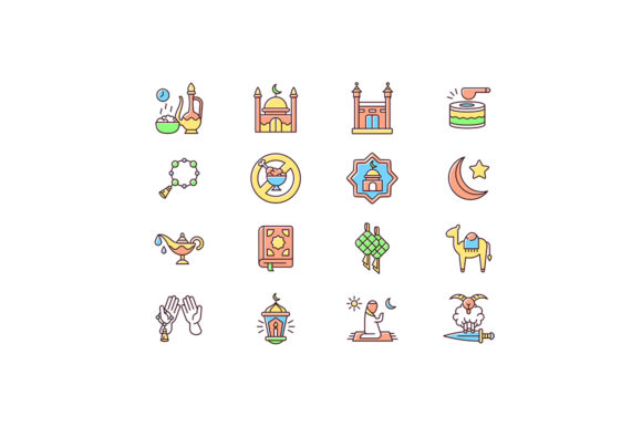 Explore the Muslim Holidays RGB Color Icons Set