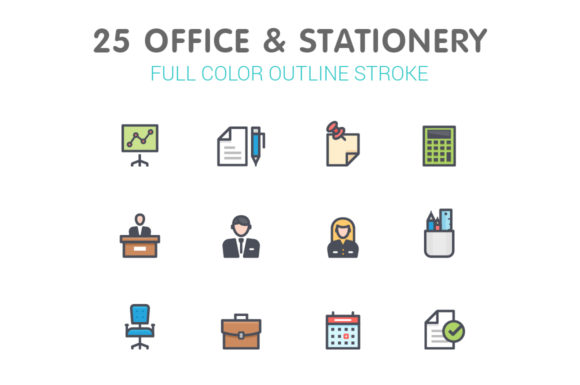 Office & Stationery Line with Color: A Practical Icon Set