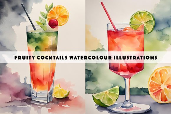 Orange Cocktail Watercolour Duo: Vibrant Design Assets