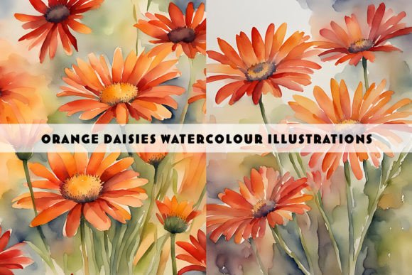 Orange Daisies Watercolour Duo: A Burst of Artistic Charm