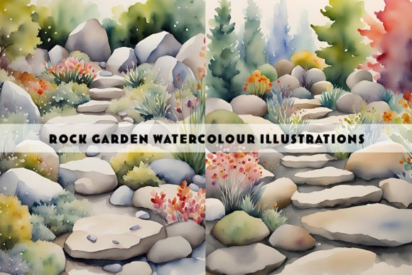 Rock Garden Watercolour Duo: A Natural Touch for Modern Design