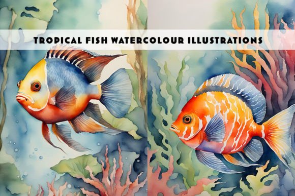 The Vibrant Allure of Orange and Blue Fish Watercolour Duo