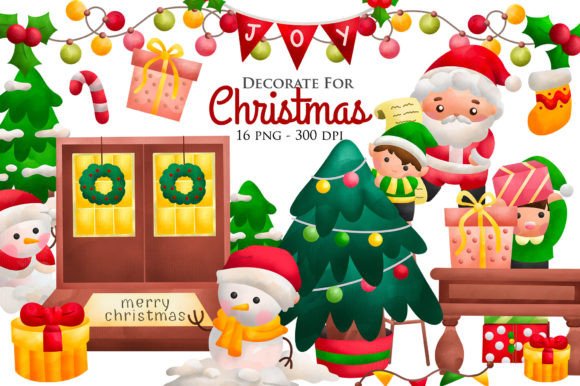 Watercolour Decorated Christmas Clipart: 16 Festive Design Elements